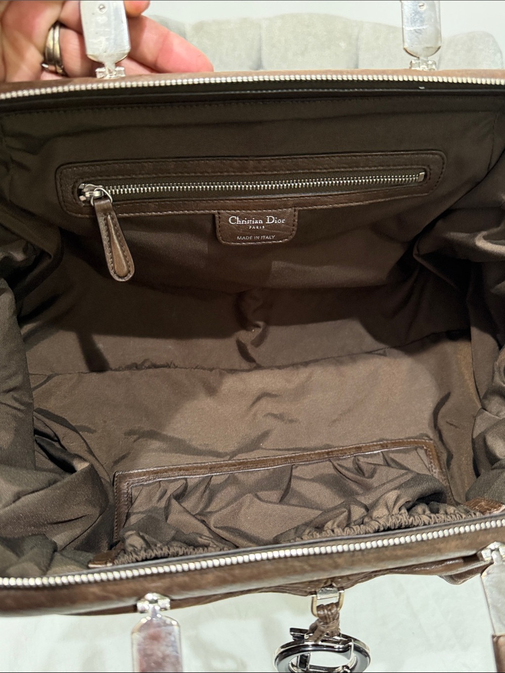 Dior Chocolate Brown Pebbled Leather Top-Handle Satchel - Picture 7 of 9